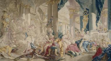 Tapisserie : Psyché conduite par Zéphyr dans le palais de l'Amour et Psyché montrant ses richesses à ses sœurs