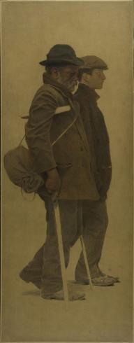 La Bouchée de pain : un vieil homme à béquilles et un jeune homme côte à côte