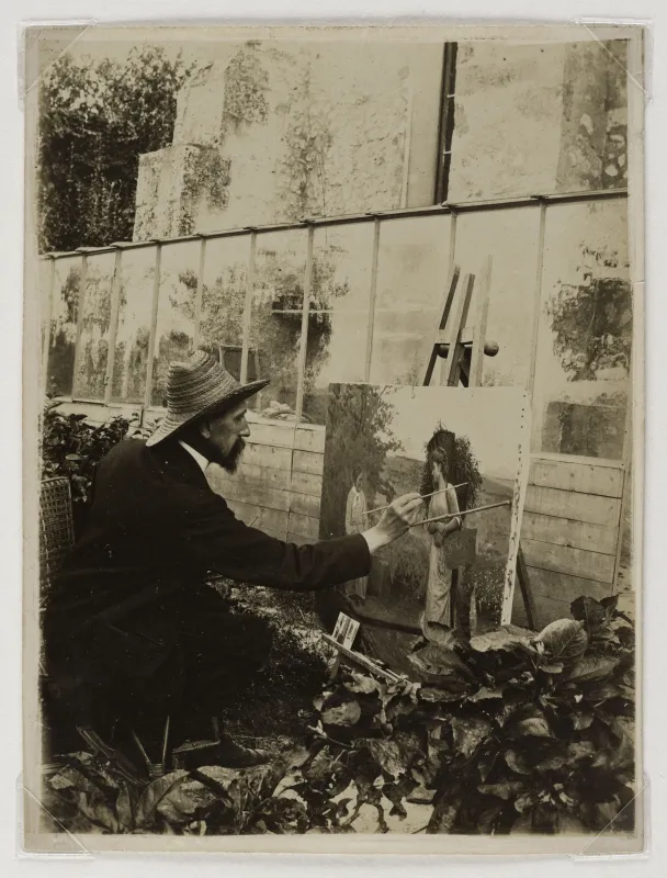 Anonyme, Deux portraits du peintre Bellanger peignant en plein air