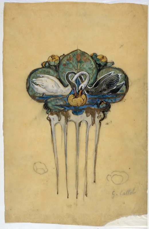 Georges Callot, dessin d'après le peigne "Cygnes et nénuphars"