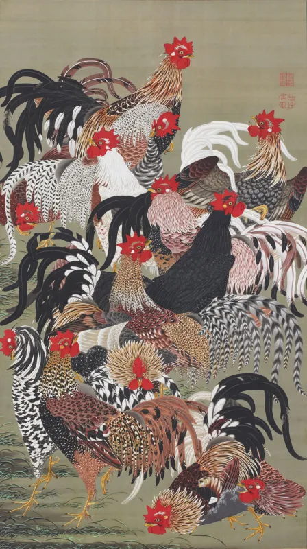 Itō Jakuchū, Coqs, 1761-1765, Tōkyō, Musée des collections impériales (Sannomaru Shōzōkan), Agence de la Maison impériale